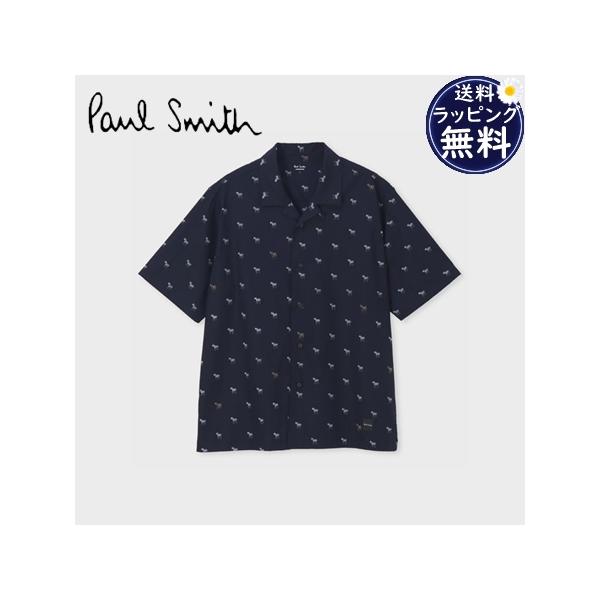 ポールスミス Paul Smith シャツ 半袖 Zebra Pattern オープンカラーシャツ 綿 100% ネイビー
