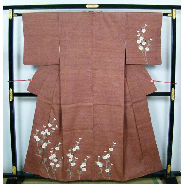 附下げ訪問着 結城紬地 袷 凛とした菊柄 正絹 10042 : 10042 : きもの 
