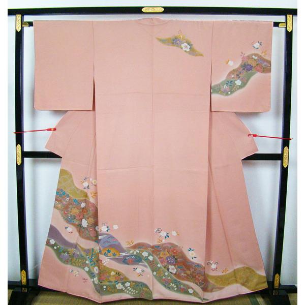 訪問着 しつけ糸付き 未使用 草花柄 適用身長156cm位 正絹 10066 