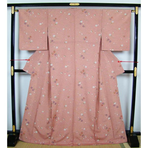 洗える着物 ロング丈 叩き染め なでしこ 露芝柄 適用身長約167cm 