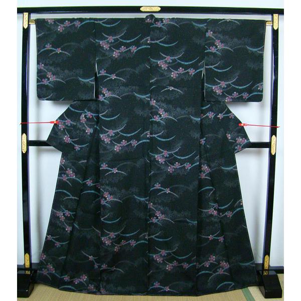 洗える着物 しつけ糸付き 未使用 ロング丈 水玉霞 叩き染め 露芝 花弁 