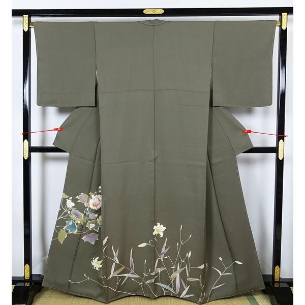 訪問着 未使用 丹後縮緬 百合の花 金糸色糸刺繍 手加工 袷 正絹 10397 