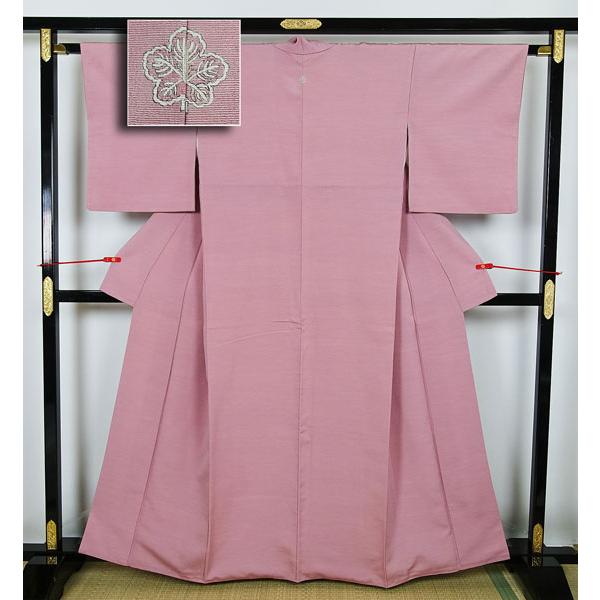 色無地 中思慕ちりめん 立ち梶の葉紋入り 身丈159cm 正絹