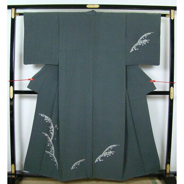 付下げ 納戸鼠色 可愛い花柄 楓 桜 梅 正絹 9608 : きものあかね 