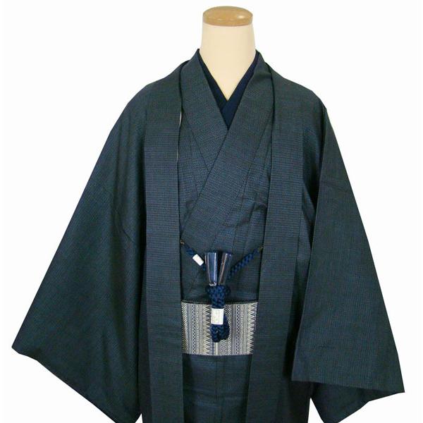 男物 大島紬アンサンブル 藍染 １００亀甲 身長１７７ｃｍ位 角帯 羽織