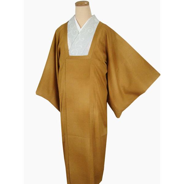 道行コート 単衣〜夏用 黄色身の黄土色系 縦紗織 塵除けコート 正絹