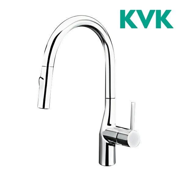 KVK グースネックシングルレバー式シャワー付混合栓(eレバー) KM6061EC 