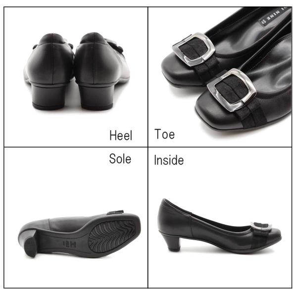 パンプス レディース NINE DI NINE 116-9701 本革 スクエアトゥ ローヒール 幅広 3E EEE クッション性 屈曲性 歩きやすい 履きやすい スムース革 靴 日本製 女性 婦人 ナインディナイン NINE DI ナインディナイン パンプス EEE 日本製 痛くない 本革 4cm