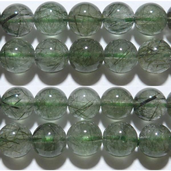 トルマリン入り　水晶　丸玉　天然石 グリーントルマリン入り水晶 丸玉 10mm （グリーンルチルクォーツ） A+