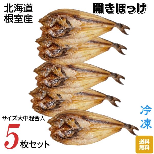 北海道根室産 漁師直送 開きほっけ サイズ大中混合 冷凍 5枚セット 送料無料