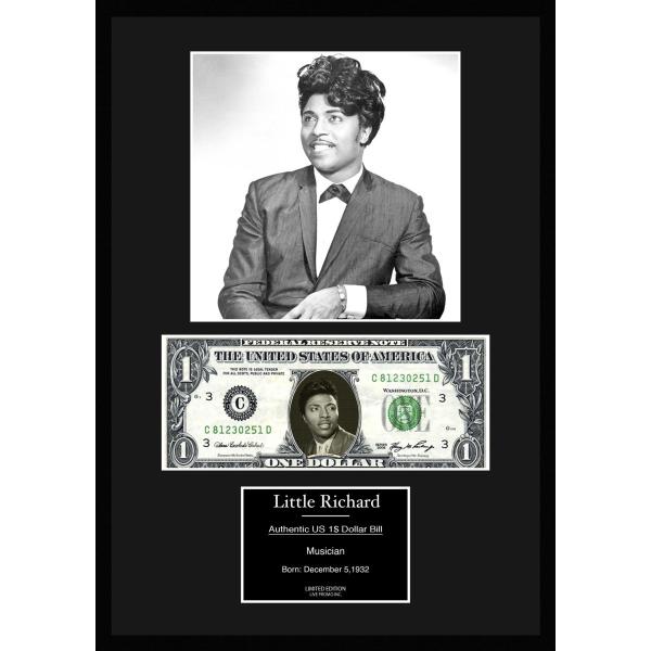 限定!人気【リトル・リチャード/Little Richard】ロックンロール/写真/本物USA1ドル札フレーム証明書付き/モノクロ/5