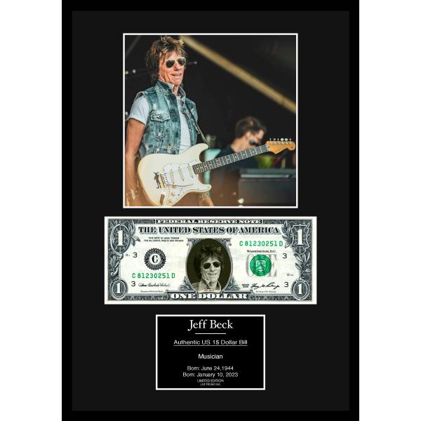 【Jeff Beck/ジェフ・ベック】ディープ・パープル/Deep Purple/ロック/バンド/写真本物USA1ドル札フレーム証明書付-1