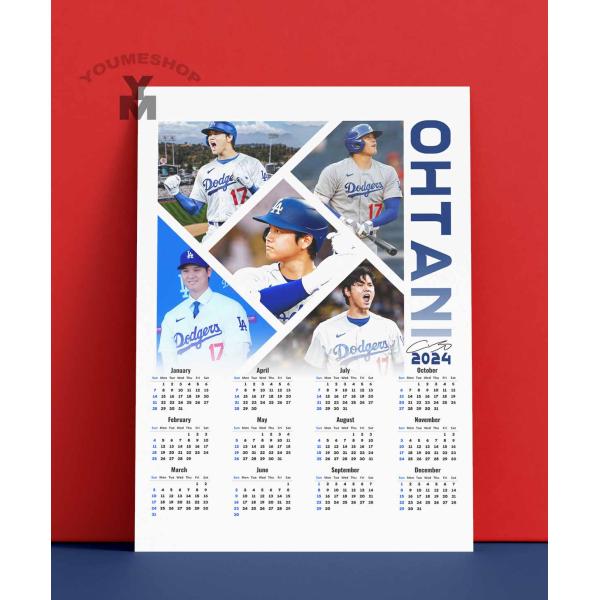 2024年 カレンダー【 MLB ロサンゼルス・ドジャース   大谷翔平 】写真 カレンダー ポスターフレームなし A4 - 1