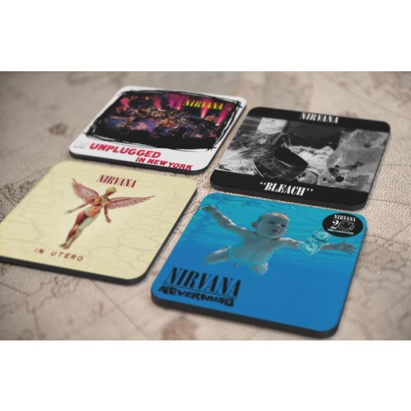 人気レア!《ニルヴァーナ-Nirvana》オリジナル・アルバム ジャケット デザイン コルク製 コースター 4個セット (1-4) (1)