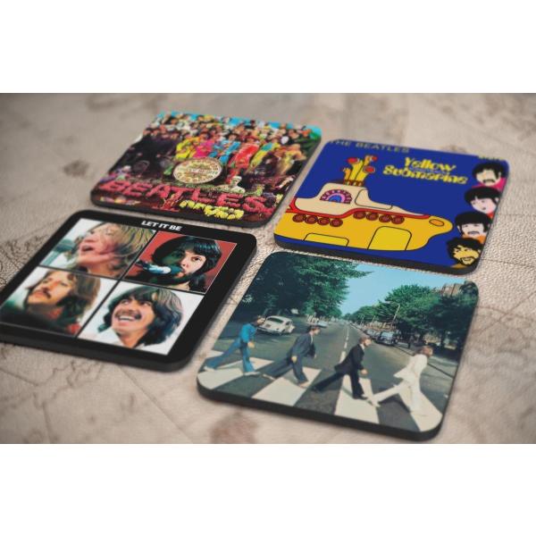 人気レア!《ザ・ビートルズ-The Beatles》オリジナル・アルバム ジャケット デザイン コルク製 コースター 4個セット-1-4(1)
