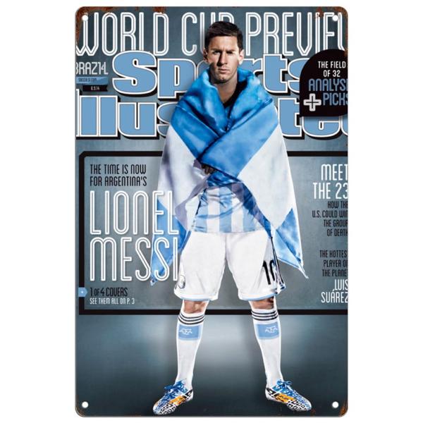 ブリキ看板【Lionel Messi/リオネル・メッシ】セレブ/サッカー/ワールドカップ/ポスター/マガジン風/雑誌/インテリア/サビ風-3