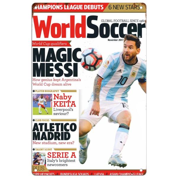 ブリキ看板【Lionel Messi/リオネル・メッシ】セレブ/サッカー/ワールドカップ/ポスター/マガジン風/雑誌/インテリア/サビ風-５