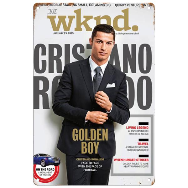 ブリキ看板【Cristiano Ronaldo/クリスティアーノ・ロナウド】サッカー/ワールドカップ/ポスター/マガジン風/雑誌/インテリア/サビ風-9