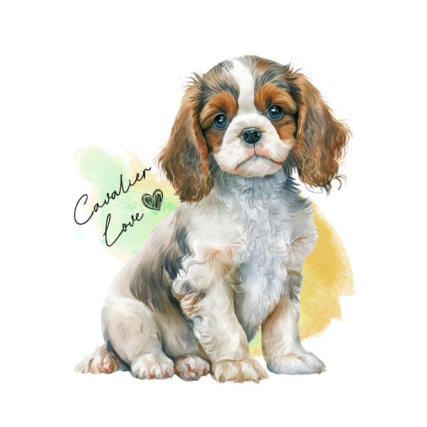 ポストカード【 Cavalier dog / キャバリア ドッグ 】イラスト アート 水彩画風 パステルカラー はがき -1