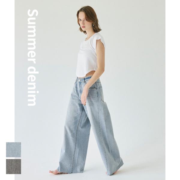 デニム レディース サマーデニム ワイドパンツ ジーンズ ロング デニム レディース サマーデニム ワイドパンツ ジーンズ ロング