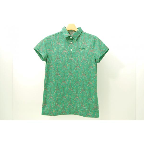 中古【SALE】キャロウェイ Callaway レディース 半袖ポロシャツ M 緑 グリーン エッフェル塔柄 レターパックプラス発送可 54077