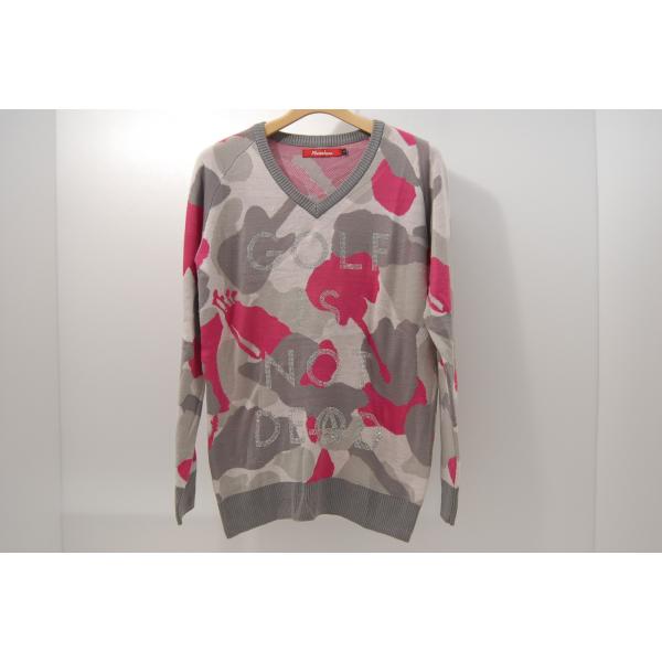 中古【SALE】ラッセルノ RUSSELUNO レディース Vネックセーター 2(M) 白×グレー×ピンク カモフラ レターパックプラス発送可 55832