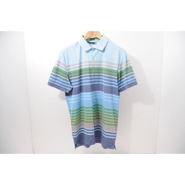 中古【SALE】ジェイリンドバーグ J.LINDEBERG メンズ 半袖ポロシャツ M 水色 ボーダー  ネコポス発送可 61818