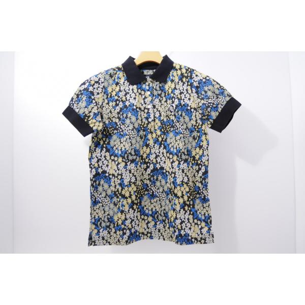 coco 中古【SALE】 パーリーゲイツ PEARLY GATES レディース 半袖ポロシャツ 0(S) 黒×青×黄色 花柄 レターパックプラス発送可 62200