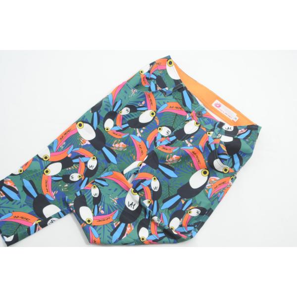 coco 中古【SALE】ビバハート VIVA HEART クロップドパンツ 38(S) 青×緑×カラフル/鳥柄 レターパックプラス発送可 63379