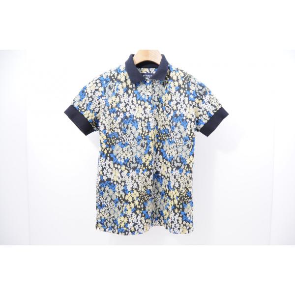 中古【SALE】パーリーゲイツ PEARLY GATES レディース 半袖ポロシャツ 0(S) 黒×黄×青 花柄 レターパックプラス発送可 65288