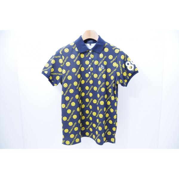 coco 中古【SALE】パーリーゲイツ PEARLY GATES レディース 半袖ポロシャツ 1(M) 紺×黄  ニコ レターパックプラス発送可 67625