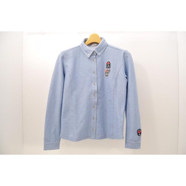 中古【値下げ】 アンパスィ and per se レディース 長袖シャツ S 水色 ボタンダウン レターパックプラス発送可 74032