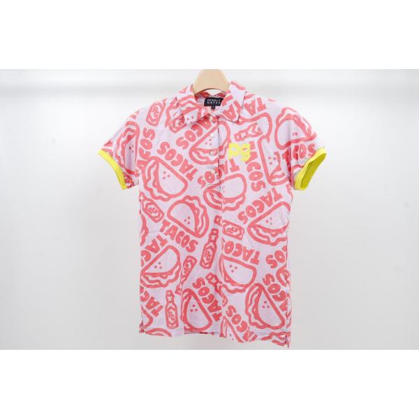 coco 中古【値下げ】 パーリーゲイツ PEARLY GATES レディース 半袖ポロシャツ 0(S) 薄紫×ピンク タコス レターパックプラス発送可 80303