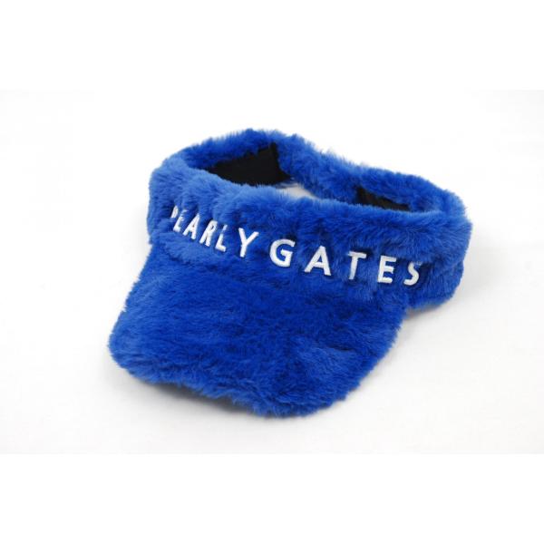 coco 中古【値下げ】 パーリーゲイツ PEARLY GATES サンバイザー フリー ブルー 青 フェイクファー 美品 レターパックプラス発送可 83964