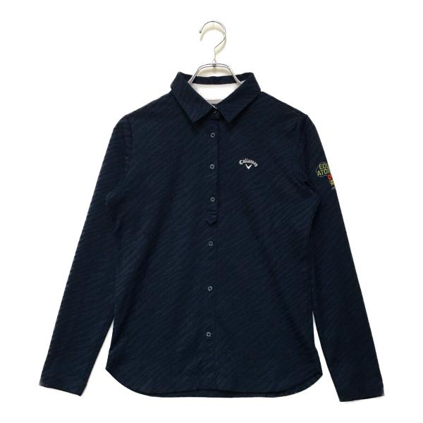 中古【値下げ】 キャロウェイ Callaway レディース 長袖ポロシャツ L 紺 ネイビー ゼブラ柄 レターパックプラス発送可 87305