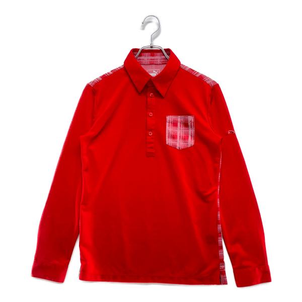 中古【SALE】プーマ PUMA メンズ 長袖ポロシャツ M 赤 レッド ストレッチ チェック レターパックプラス発送可 99083