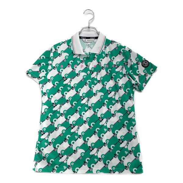 coco 中古【SALE】アンパスィ and per se レディース 半袖ポロシャツ L 緑×白 メッシュ 総柄 ネコパケ発送可 99126