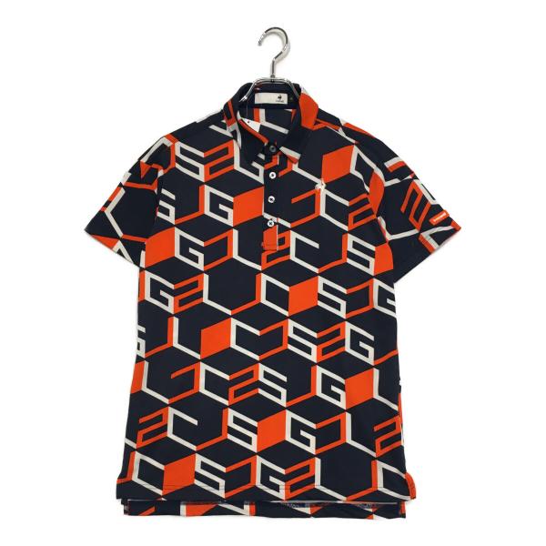 coco 中古【値下げ】  ルコックスポルティフ le coq sportif メンズ 半袖ポロシャツ M ネイビー×オレンジ 総柄 ネコポス発送可 102959
