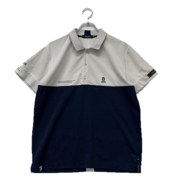 8YARDS 半袖ポロシャツ ネイビー×ホワイト Sサイズ 美品】ハチヤーズ 半袖ポロシャツ ダークネイビー×白 裾ロゴ