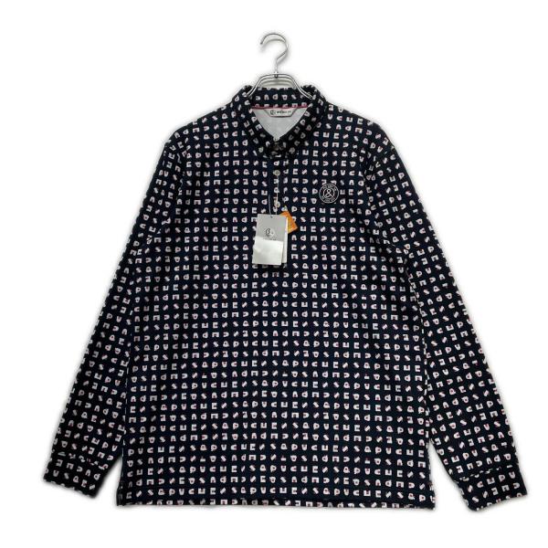 coco 未使用品 アンパスィ and per se メンズ 長袖ポロシャツ LL 白 ホワイト ボタンダウン 総柄 and per se（アンパスィ） coco 未使用品 メンズ 長袖ポロシャツ LL 紺