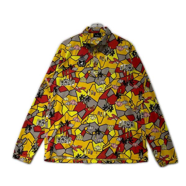 coco 中古【値下げ】パラディーゾ メンズ 長袖ポロシャツ LL マルチカラー リゾート柄 総柄 裏微起毛 エンブレムネコポス発送可 K014270