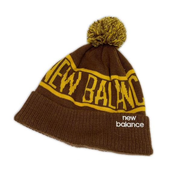 coco 中古 ニューバランスゴルフ New Balance golf ボンボンニット帽 茶 ロゴジャガード ビーニー レターパックプラス発送可 K015155