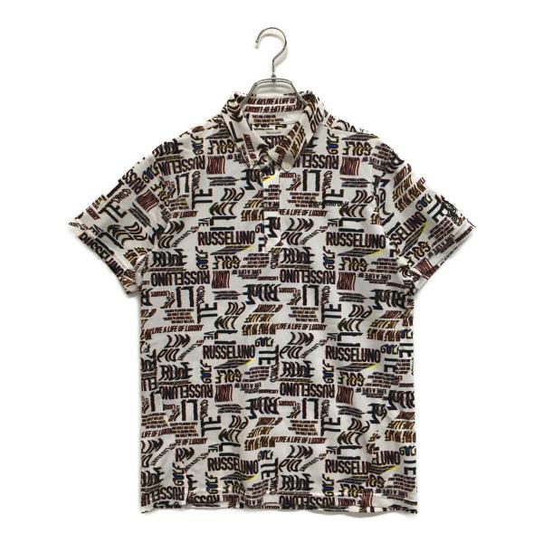 coco 中古 ラッセルノ RUSSELUNO メンズ 半袖ポロシャツ 4(M) ホワイト 白 ノイズロゴ 総柄 レースアップ Russeluno（ラッセルノ） coco 中古 メンズ 半袖ポロシャツ 4(M