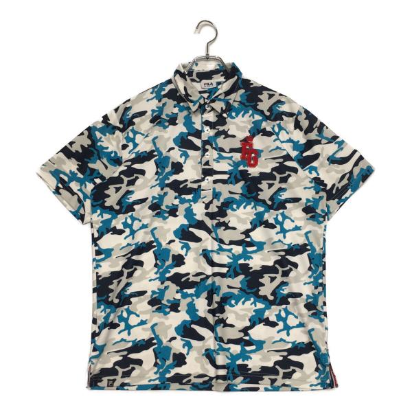 coco 中古 フィラゴルフ FILA GOLF メンズ 半袖ポロシャツ LL 白×紺×青 カモフラ柄 ネコポス発送可 K031859