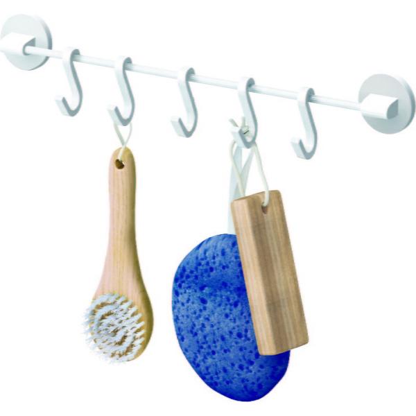 他サイト： アスベル ラックスＭＧ５連フックＷＨ ホワイト 4974908586293  浴室空間を演出 取付簡単 スマートなデザイン 5連フックの商品画像