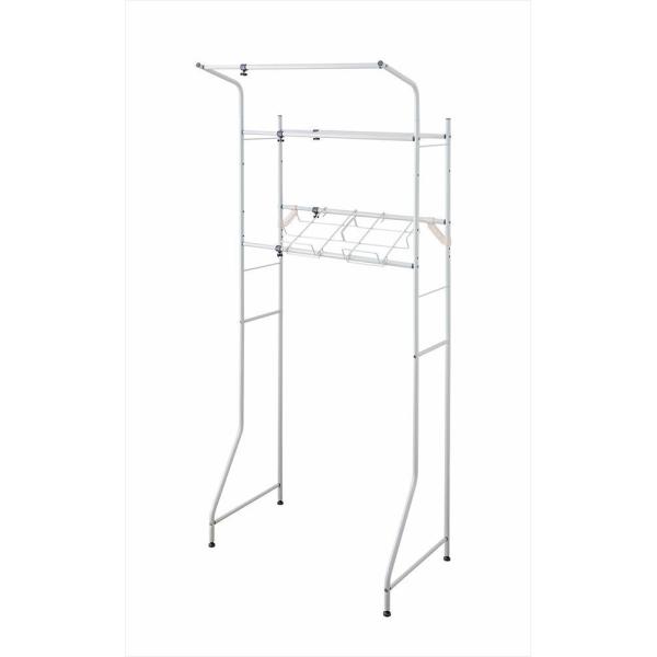 他サイト： 平安伸銅 L-4バスケット台付ランドリーラック ホワイト 洗面収納 ハンガーラック 洗濯収納【返品不可】の商品画像