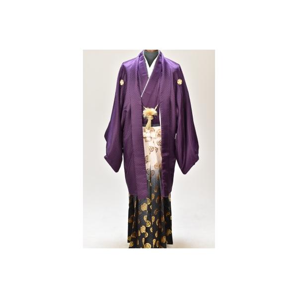 ご予約状況<br> ◆只今ご予約はありません◆【男性袴レンタル】黒金刺子7号着物・羽織袴 ・結婚式袴成人式男性袴・羽織袴 ・結婚式袴成人式男性袴【紋付袴　/成人式男性袴/紫ぼかし着物8号・羽織袴2尺4寸 /着物レンタル/男性和服...