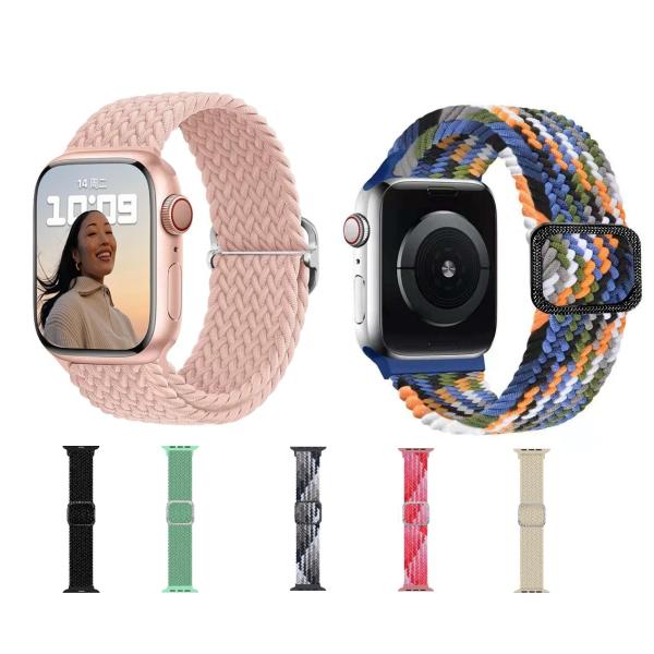 Apple Watch Series 12 11 10 46mm バンド 編み込み 伸縮性ナイロン 長さ調整可能 ソロループ ストラップ ベルト交換 コンパチブル Apple Watch Ultra 4 3 2 49m