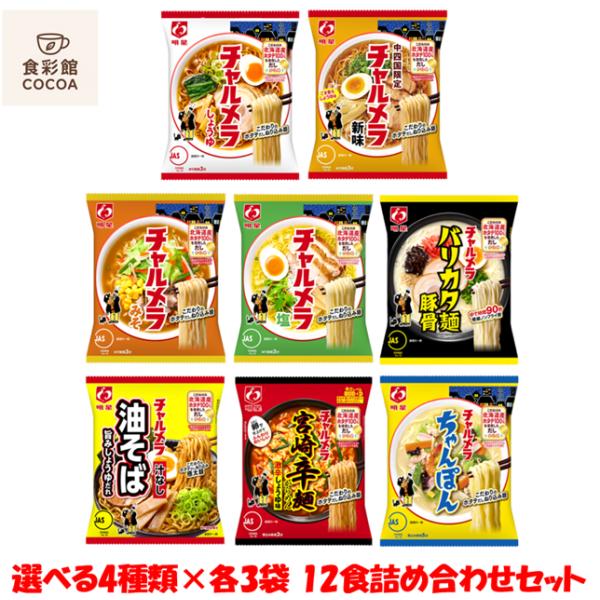 明星 チャルメラ インスタントラーメン 袋麺 食べ比べ 選べる 4種 × 各3食 12食 詰め合わせセット
