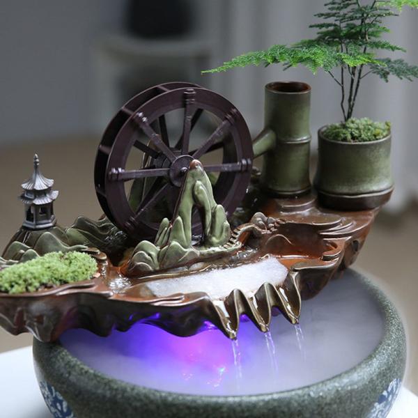 デスクトップ噴水 中国製青白磁卓上噴水加湿器飾り サイクルホーム